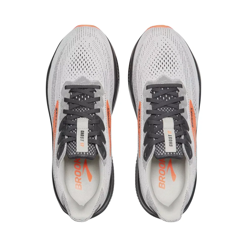 Brooks Men's Ghost 17 Sneaker in Oyster Mushroom/Orange/Ebony Comfort Grip