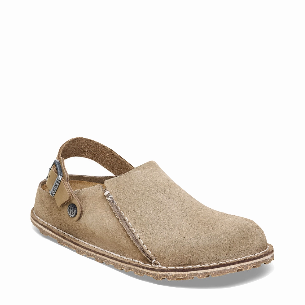 Stable Grip Festival Style Birkenstock Women's Lutry Premium Suede Leather Clog in Gray Taupe