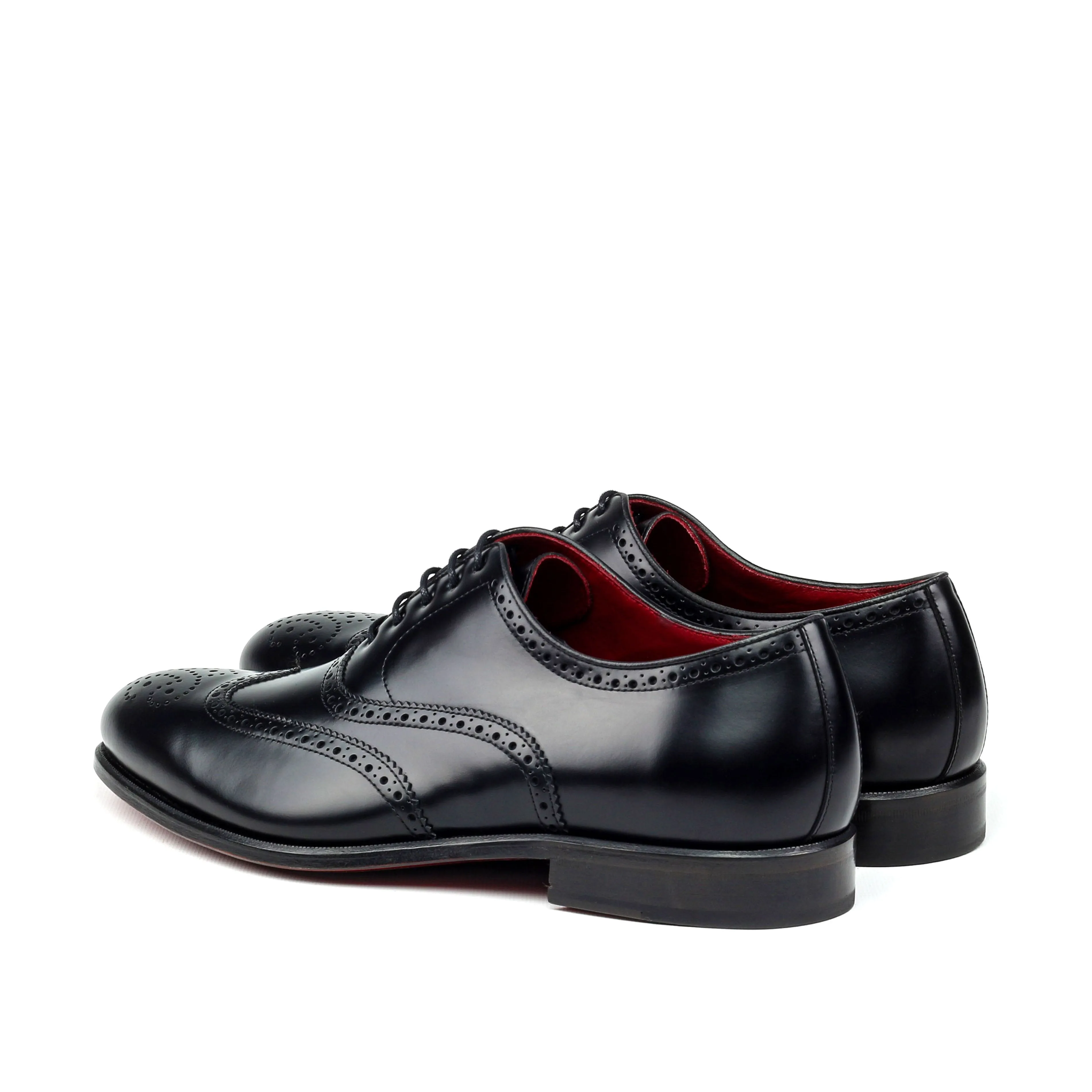 Unique Handcrafted Black Wingtip Oxford w/ Full Brogue by Le Ruux Refined Style Work Routine Casual Office Shoes