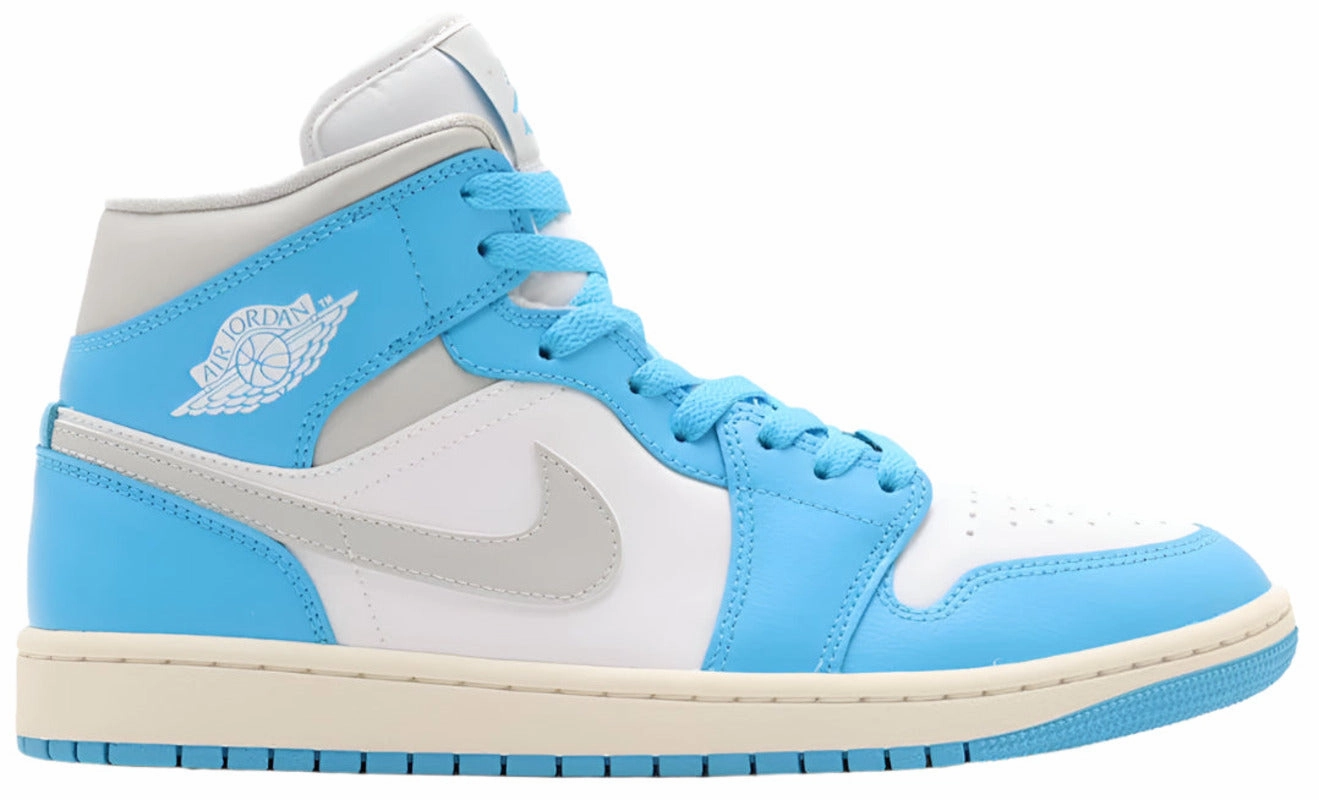 Jordan 1 Mid Dark Powder Blue White Sail Neutral Grey (Women's) Stability control understated look