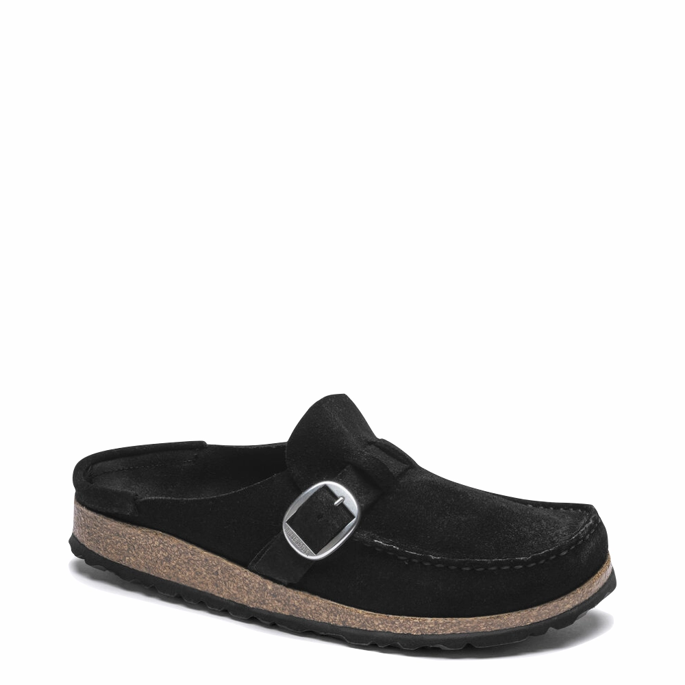 Birkenstock Women's Buckley Suede Clog in Black Bold Detail Strong Hike