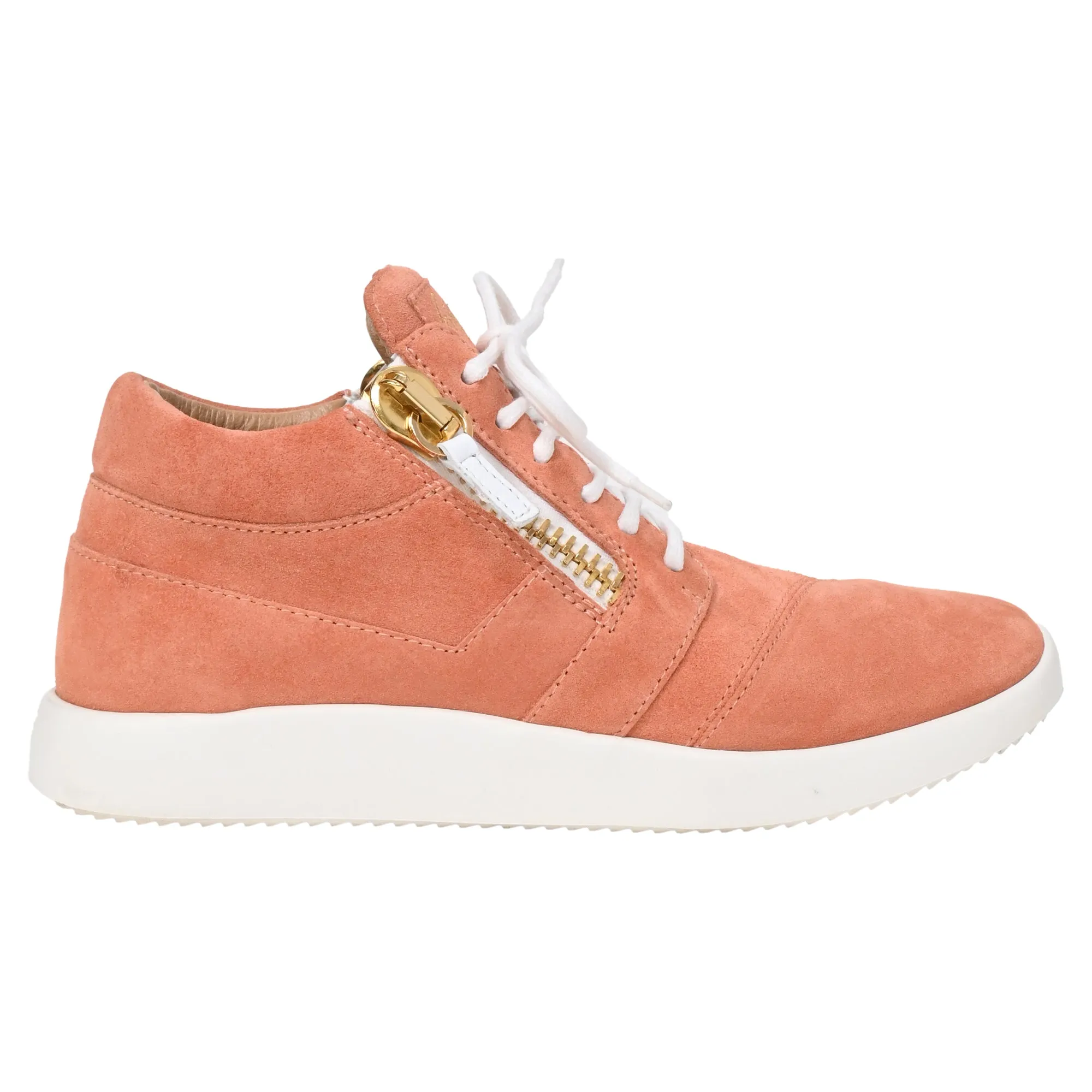 Giuseppe Zanotti Lace-Up High-Top Sneakers in Coral Suede foam padding