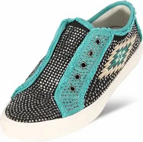 Women's Embroidered Aztec Bling Shoes In Black Sports Culture Easy Step