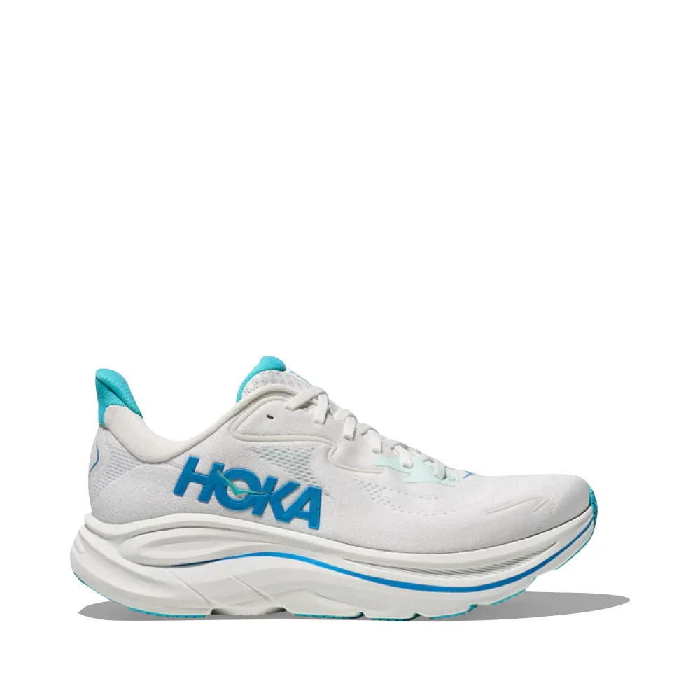 Hoka Men's Clifton 10 Sneaker in White/Skyward Blue Daily Commute Urban Minimal