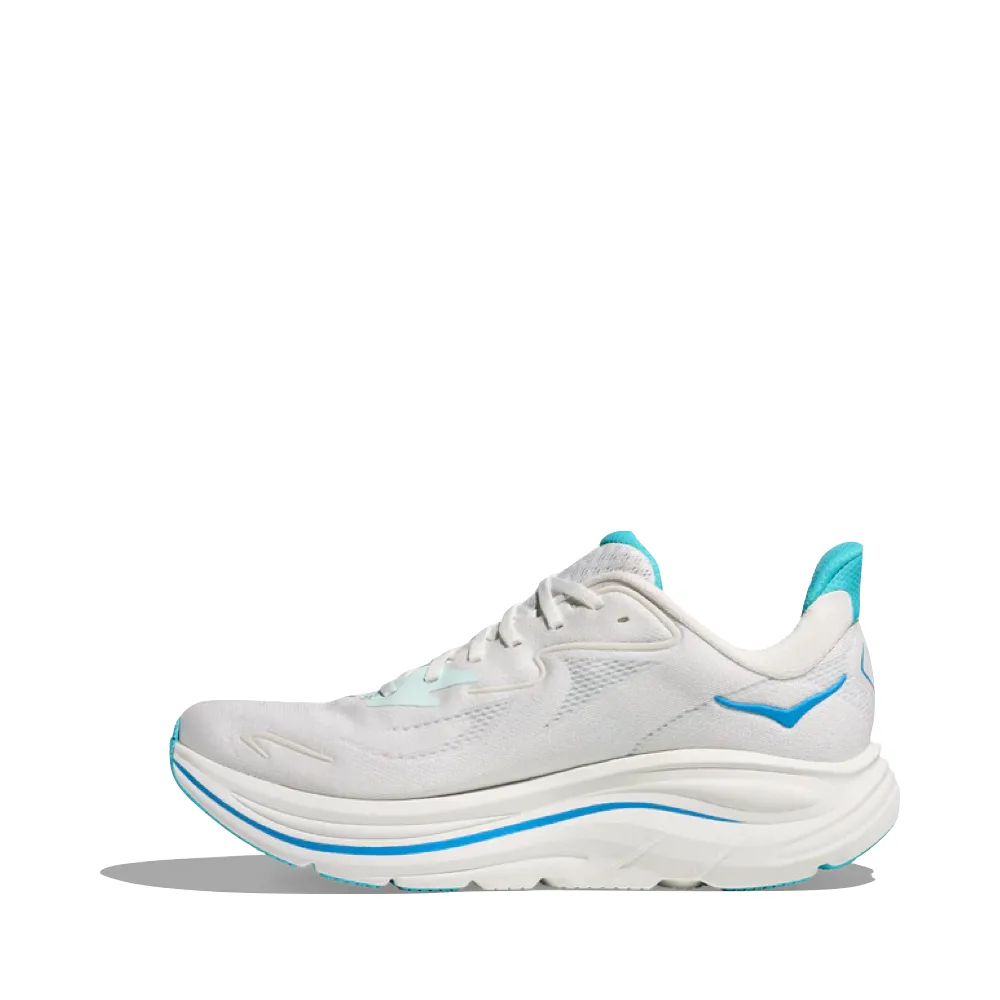 Breathable   lining Hoka Men's Clifton 10 Sneaker in White/Skyward Blue