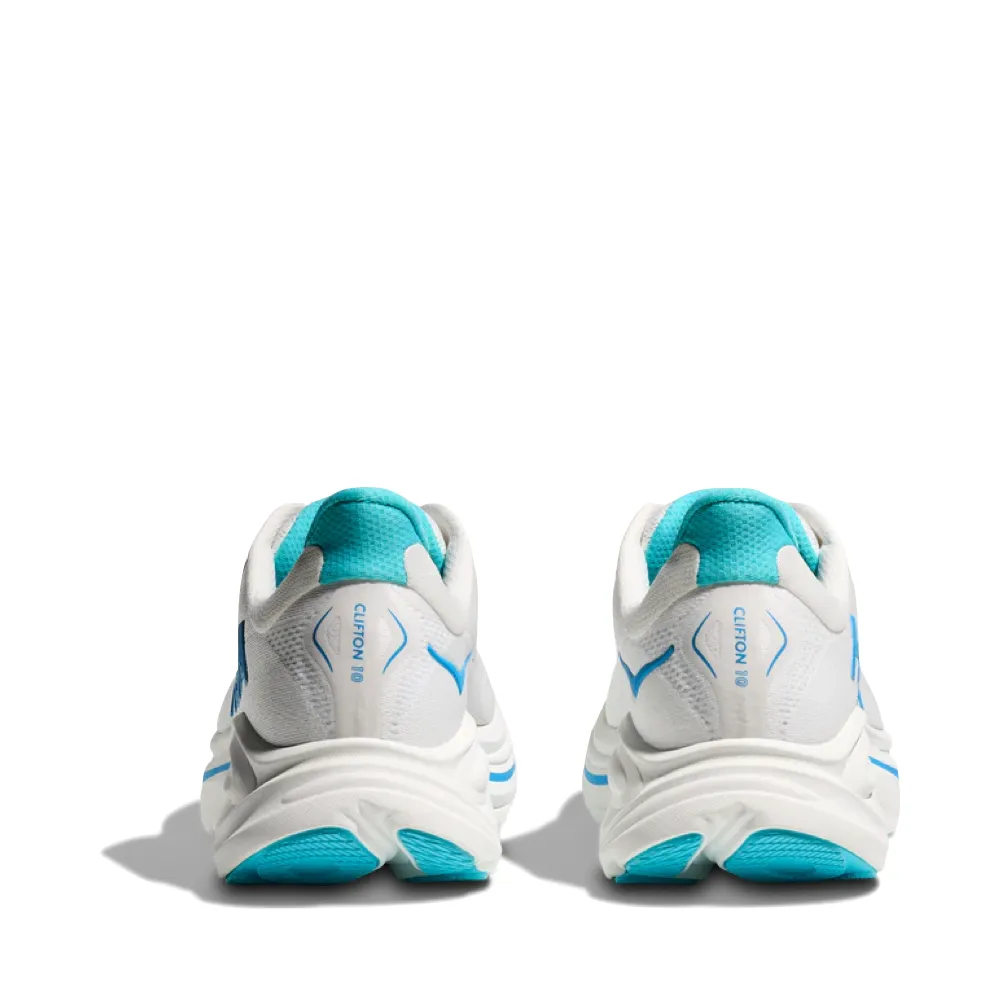 Bold Detail Hoka Men's Clifton 10 Sneaker in White/Skyward Blue