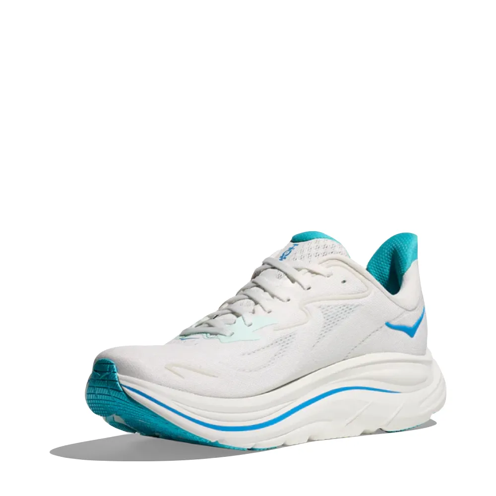 Hoka Men's Clifton 10 Sneaker in White/Skyward Blue Bush Path Go Daily