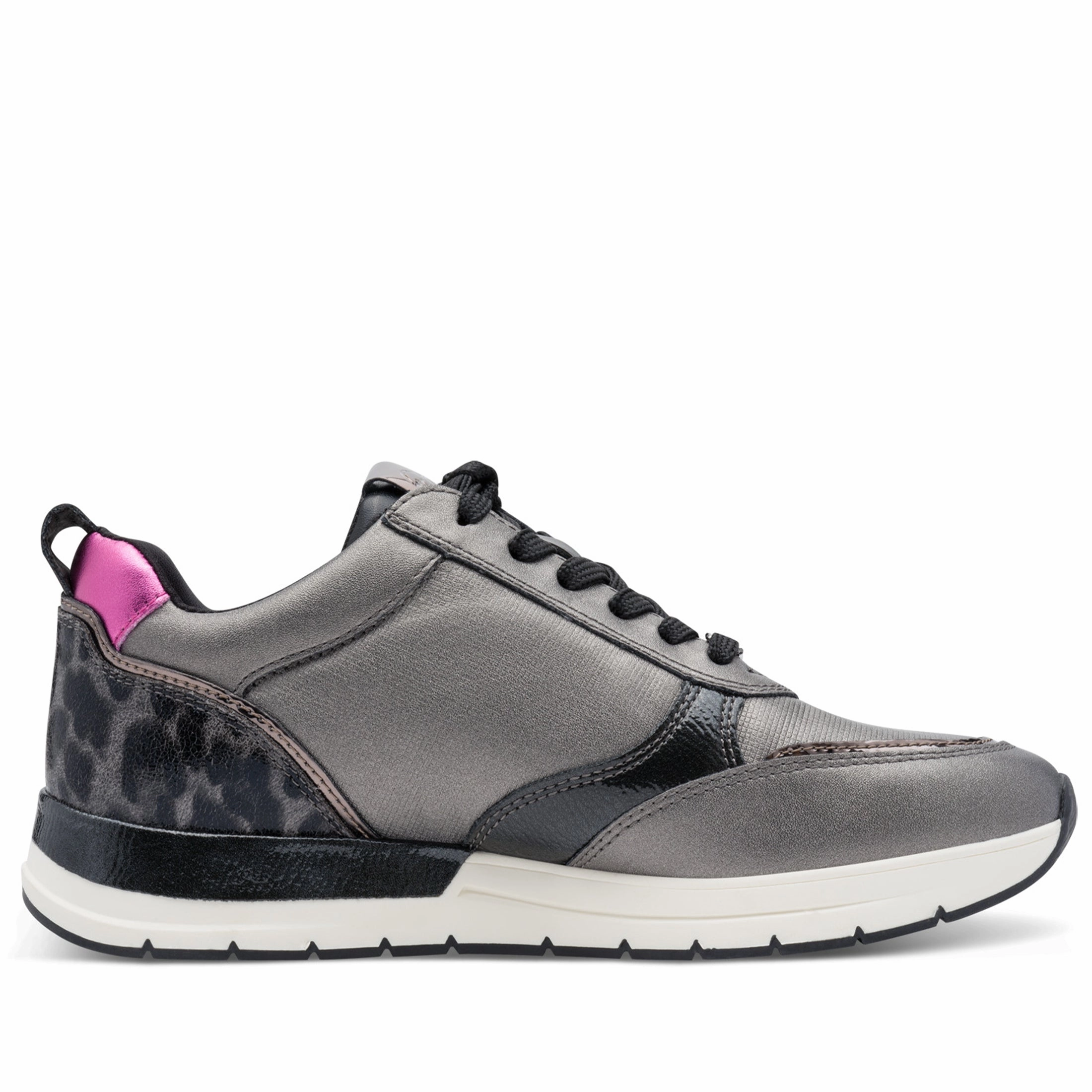 Tamaris Womens Pewter Silver Pink Fashion Lace-up Zipped Sneakers Trainers Non Toxic Fabric Air Flow
