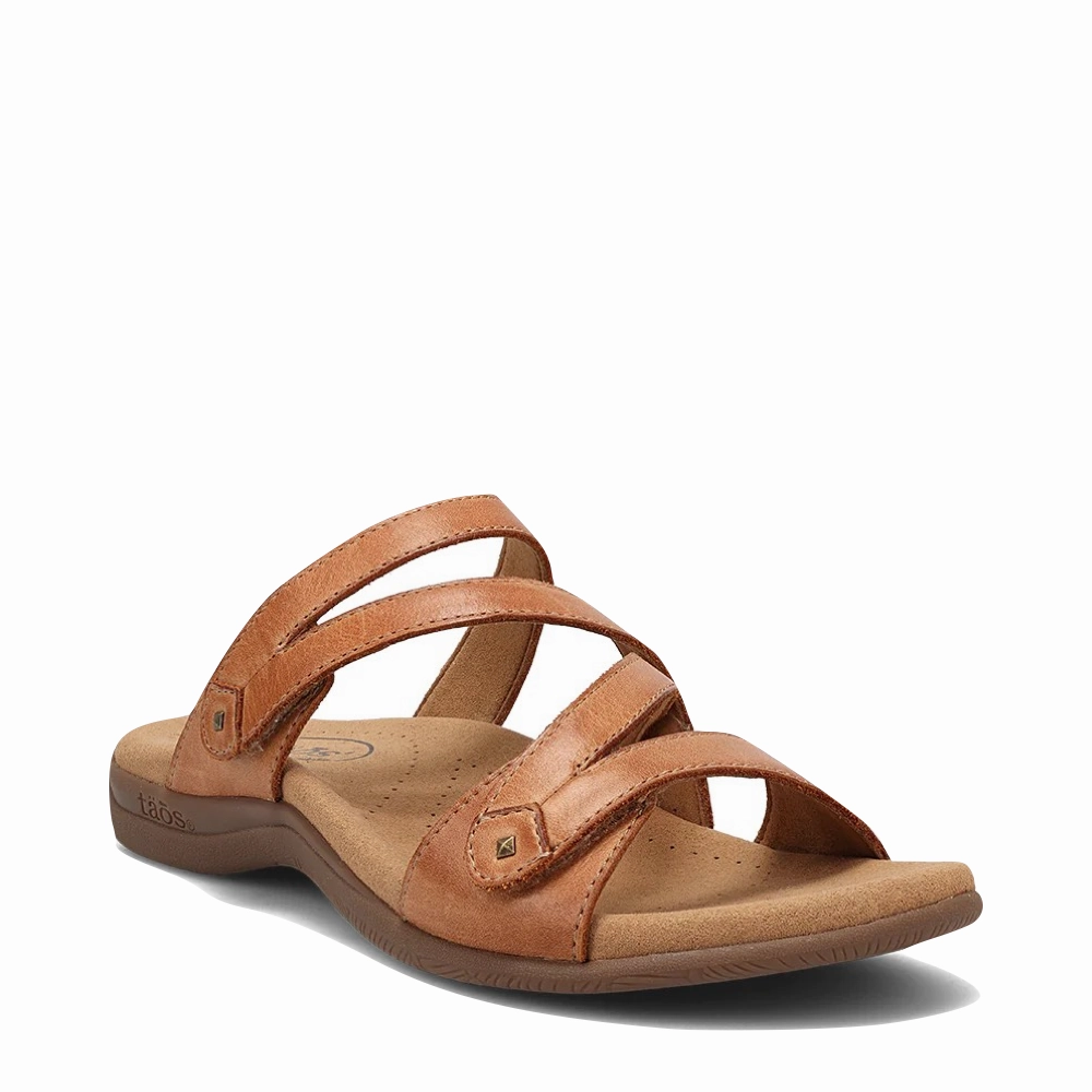 Relax Fit Airy Design Taos Women's Double U Adjustable Strap Slide Sandal in Caramel