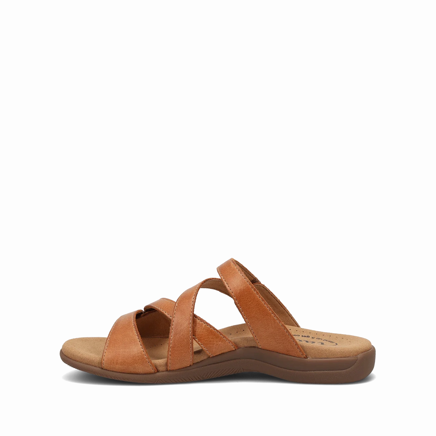 Taos Women's Double U Adjustable Strap Slide Sandal in Caramel Soft Elastic Collar