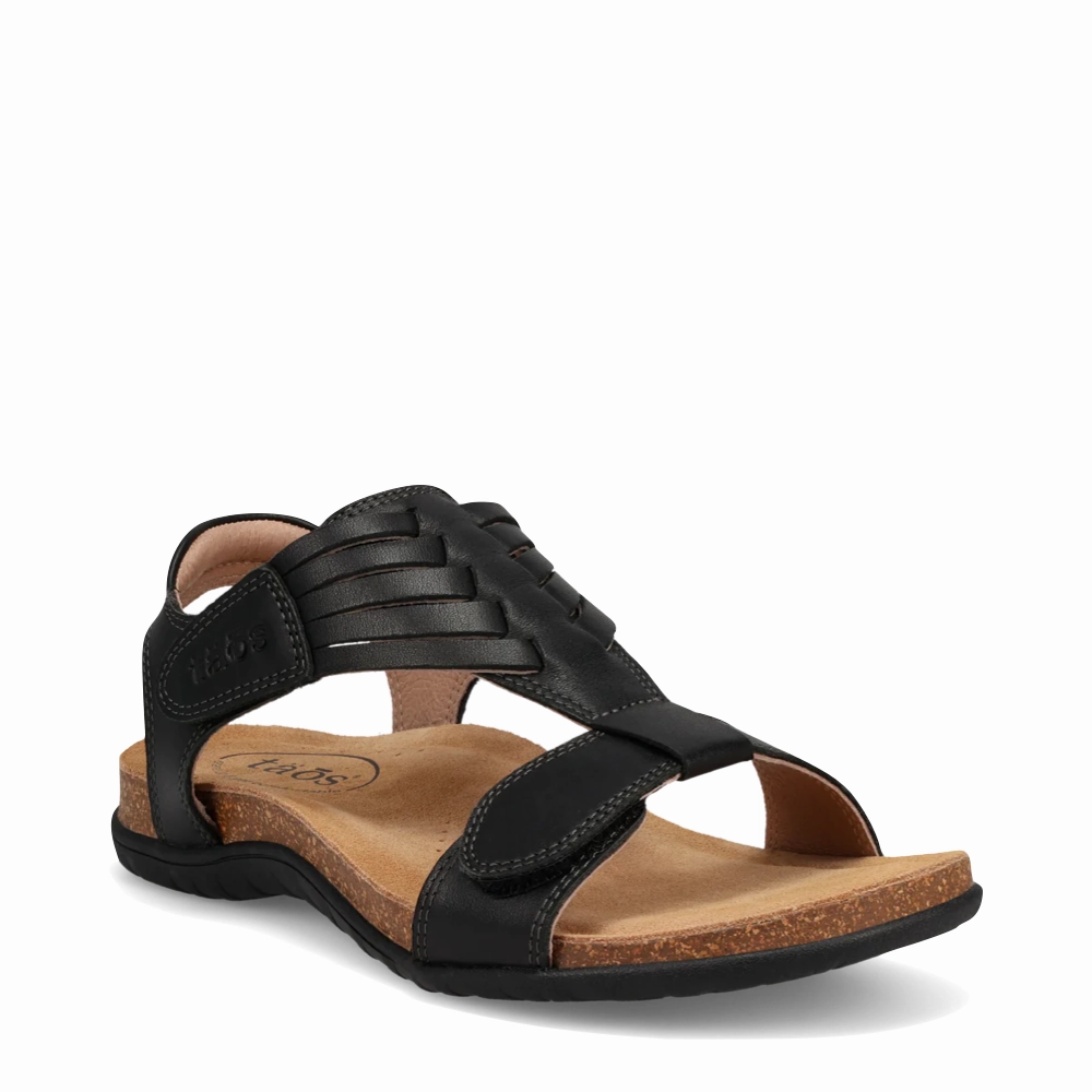 Zipper Closure Daily Movement Taos Women's Wonderful Woven Leather Sandal in Black