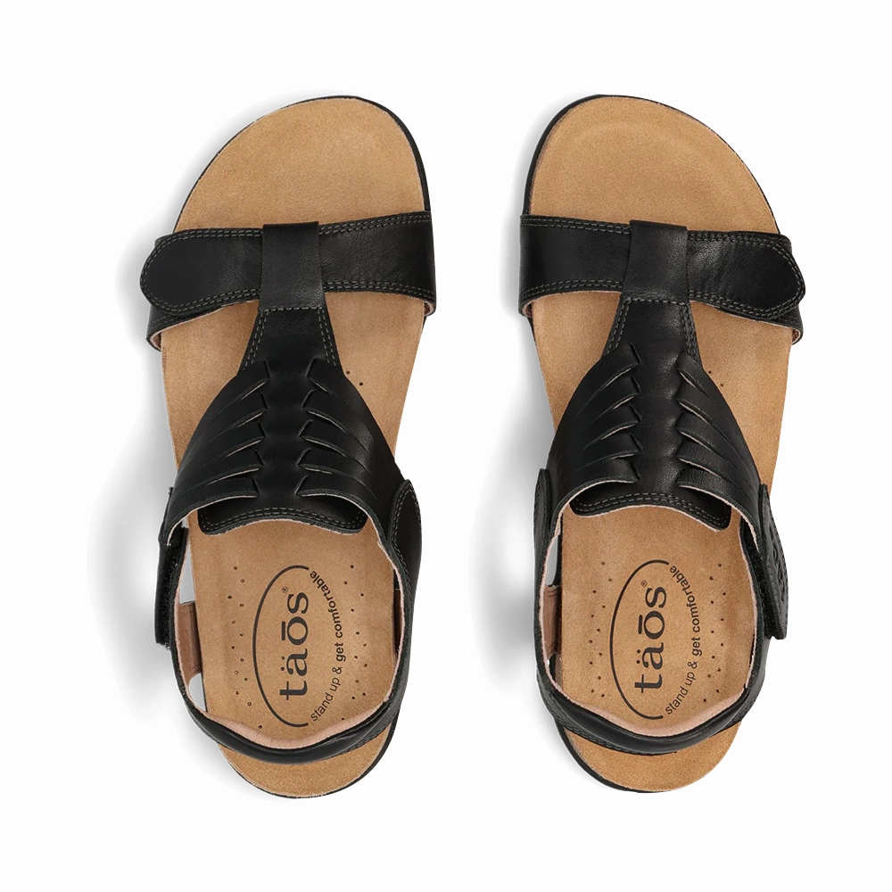 Taos Women's Wonderful Woven Leather Sandal in Black Subtle Form Step Trend