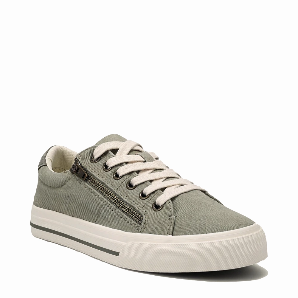 Motion Grip Taos Women's Z Soul Side Zip Canvas Lace Sneaker in Sage/Olive Distressed