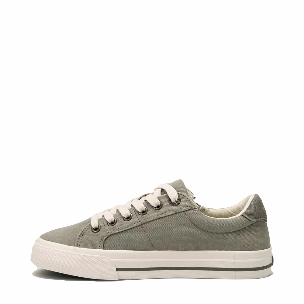Errand Mode Cool Days Taos Women's Z Soul Side Zip Canvas Lace Sneaker in Sage/Olive Distressed
