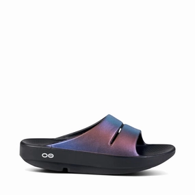 OOfos OOahh Luxe Slide Sandal in Midnight Spectre Breathable Material