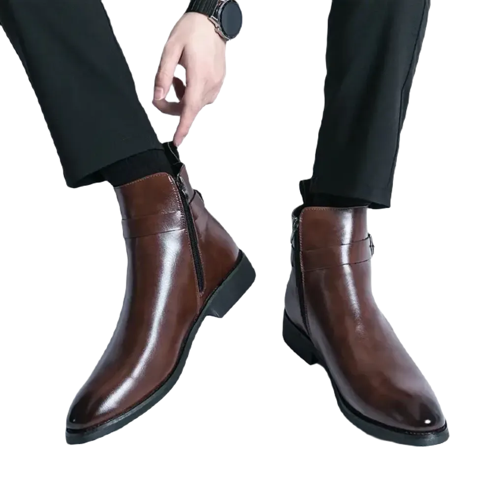 The Chiaro X - Leather ankle dress boots for men with zipper and strap formal events Corporate Casual