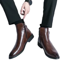 The Chiaro X - Leather ankle dress boots for men with zipper and strap formal events Corporate Casual