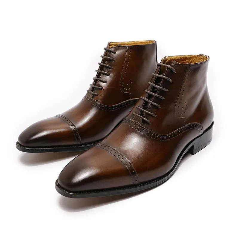 The Fazona - Classic Brogue Leather Boots For Men Refined Cut