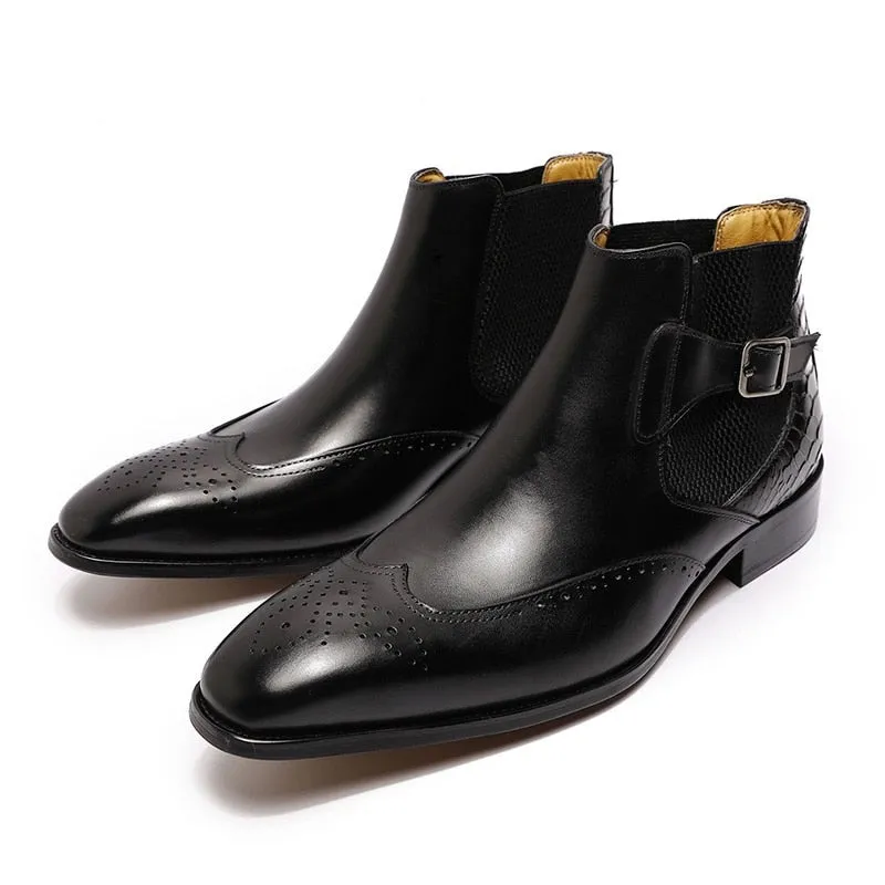The Fiero - Luxury Chelsea Ankle Leather Brogue Boots For Men Museum Opening