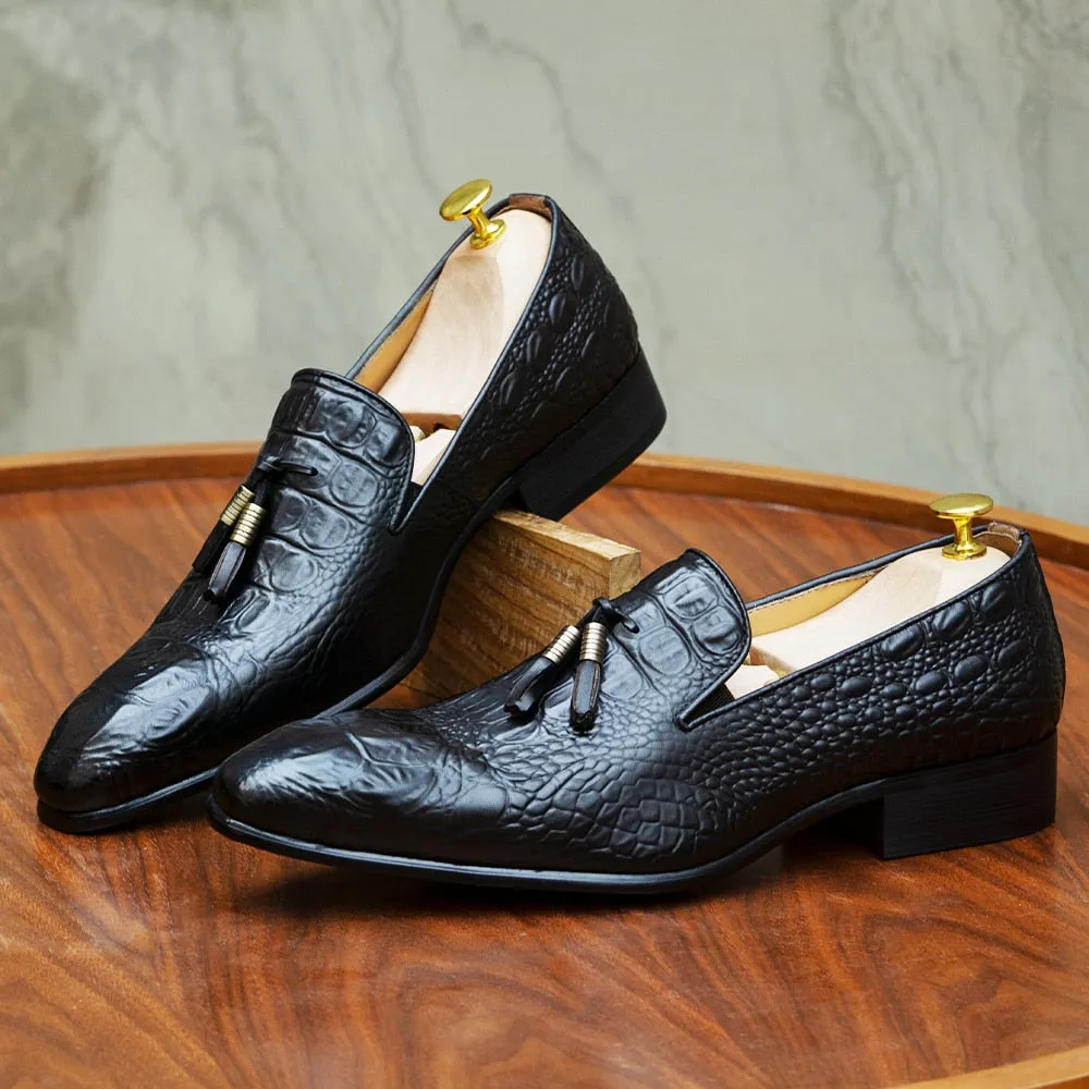 The Lasen - Luxurious Alligator Print Leather Tassel Loafers Walk Easy