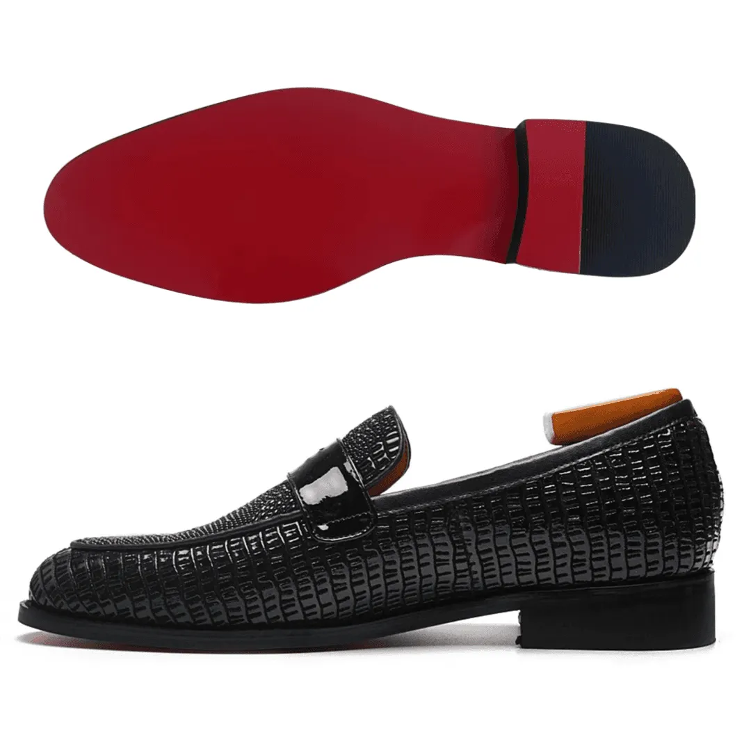 Metro Step slim fit The LOM - Luxury red bottom alligator print leather loafers for men