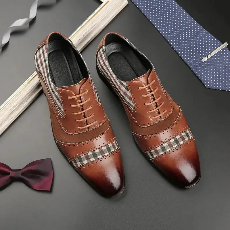 The Mash - Checkered Oxford Brogue Shoes with Patchwork tartan Fabric Everyday Use
