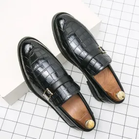 Hold Firm The Monzino - Men's Elegant Dress Shoes Monk-strap Loafers (Crocodile pattern)