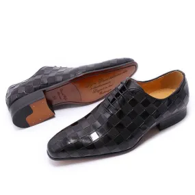 The Quadrato - Luxury  Leather Dress Shoes (Checkered Squares Pattern) Easy Step Sleek Design Urban Lifestyle