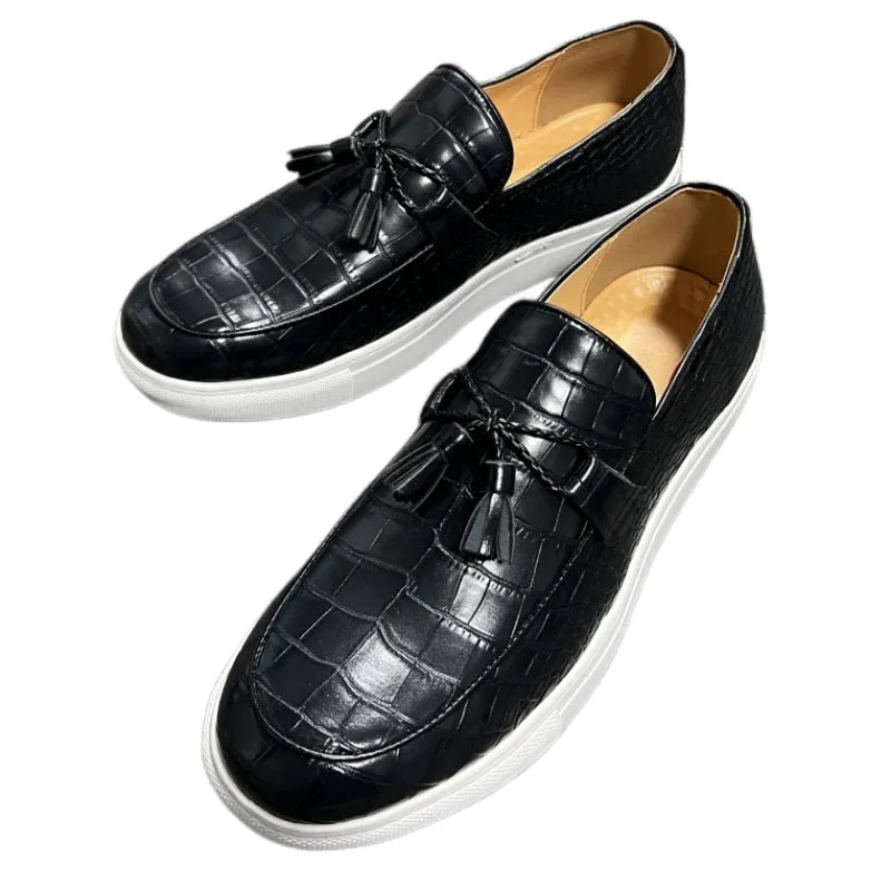 The Vulcanize 3 - Crocodile Pattern Leather Tassel Loafers with a sneaker outsole for men Lifestyle Look Walk Guard