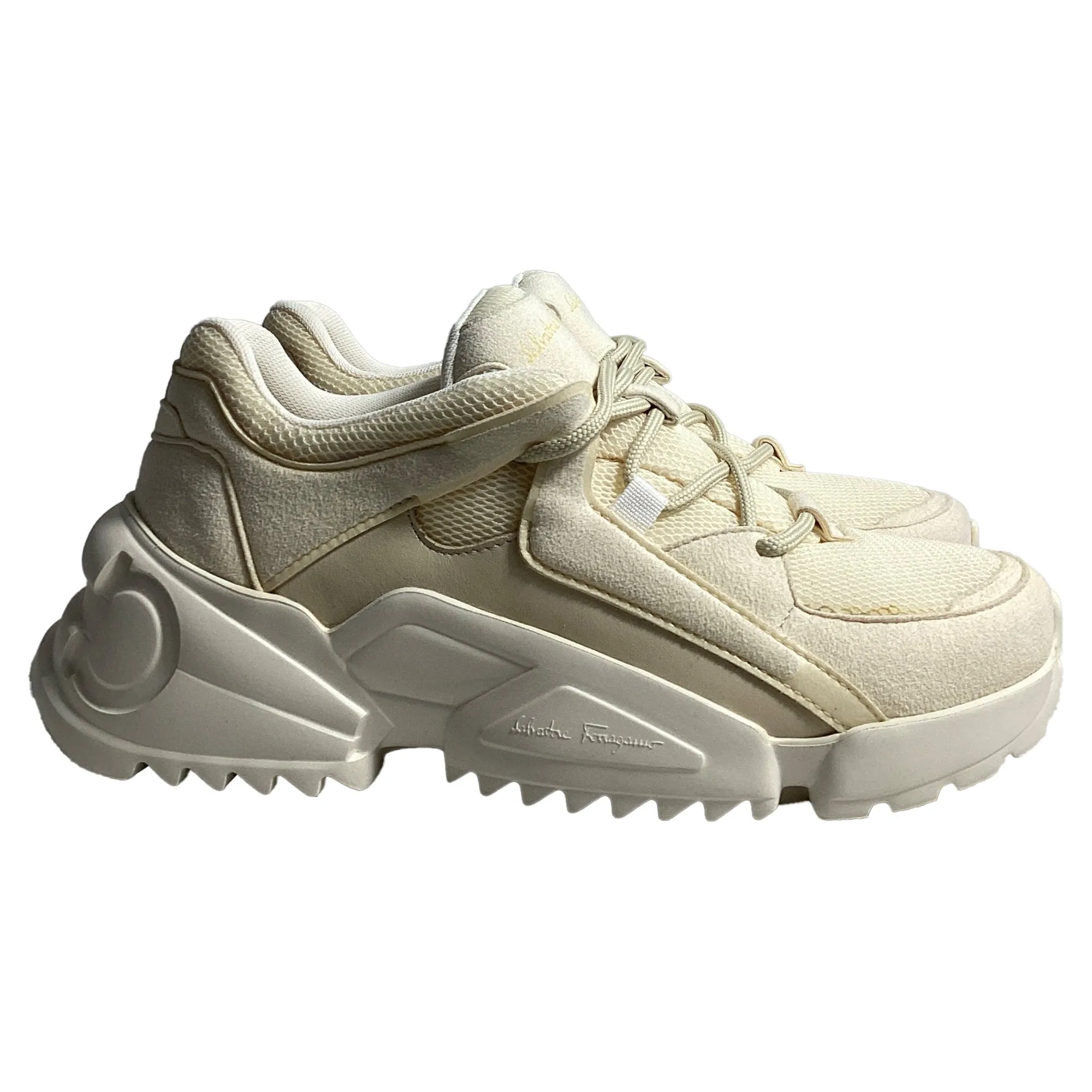 Street traction AdjustableFit Salvatore Ferragamo Skylar Sneakers in Cream Mesh and Suede