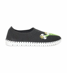 Eco Choice Comfortable Walk Women's Lucy Stretch Sneakers In Black Embroidered