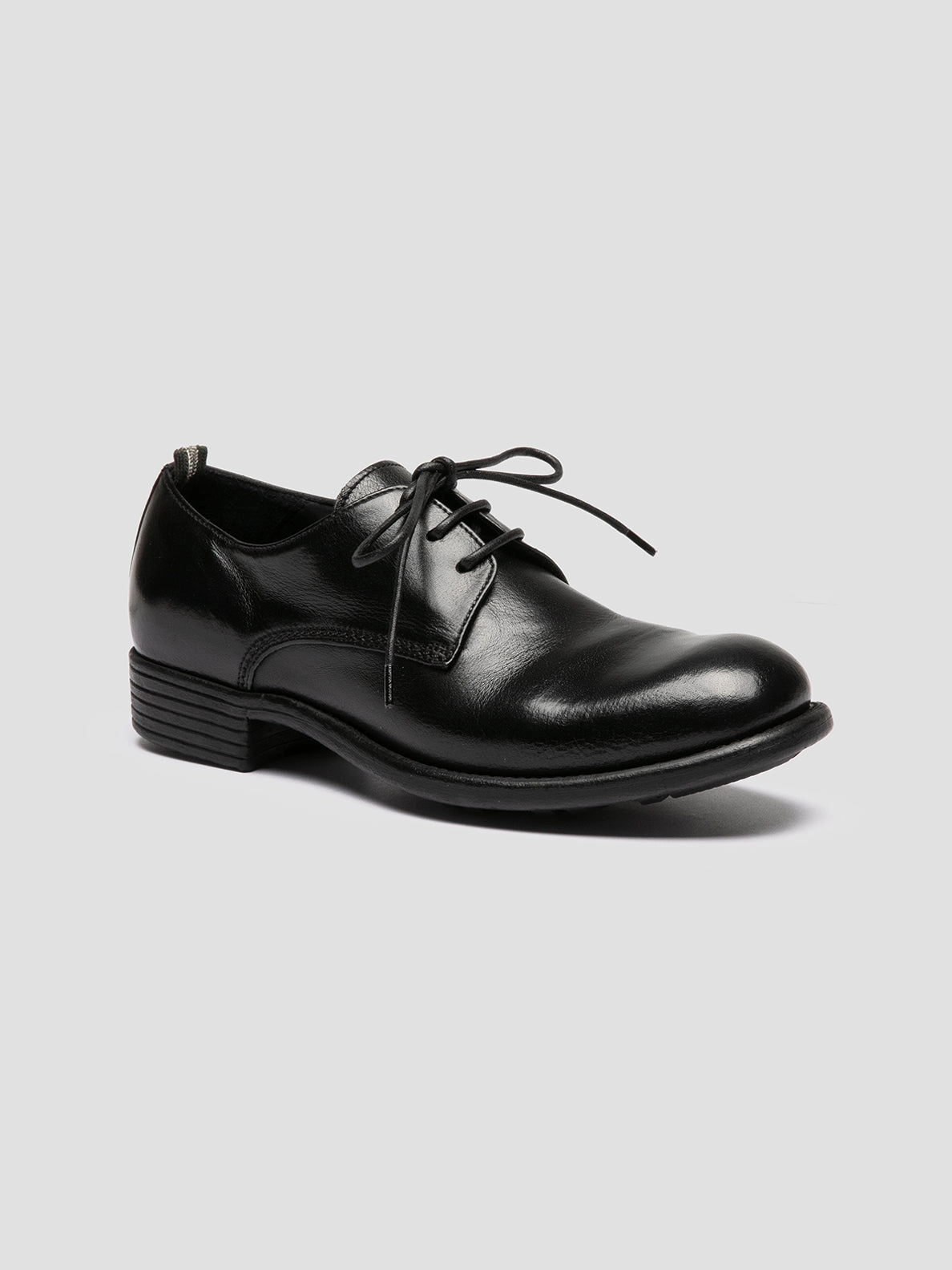 CALIXTE 068 - Black Leather Derby Shoes Shiny look Reinforced Sides