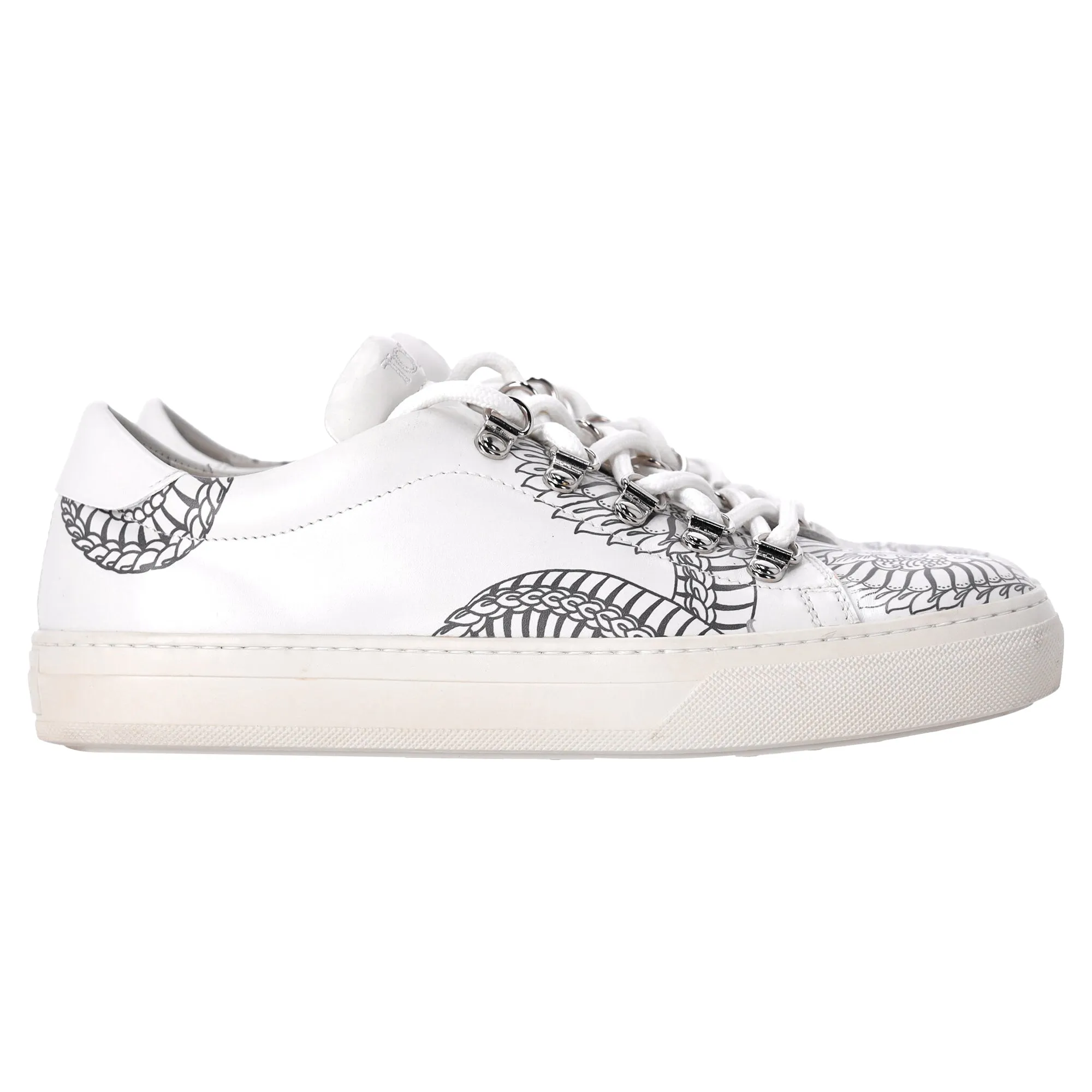 Tod's Printed Low Top Sneakers in White Leather Ventilated Perforations Lightweight Frame Structure