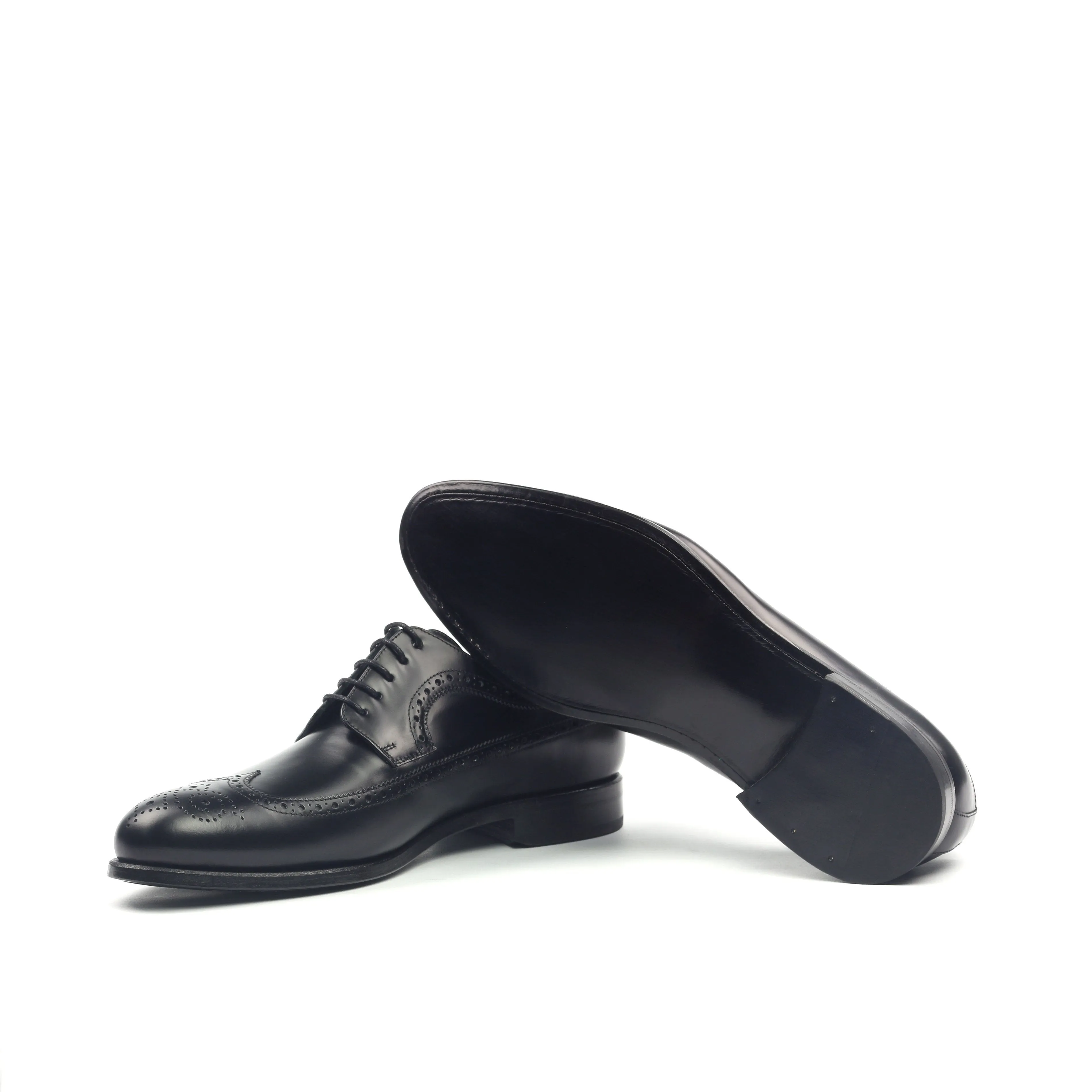 Unique Handcrafted Black Wingtip Oxford w/ Full Brogue by Le Ruux All Match Breathable Feel Modern Professional