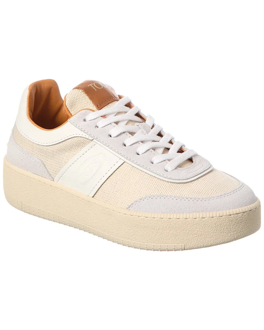 TOD??s Cassette Canvas & Leather Platform Sneaker Non Restrictive Collar Padding