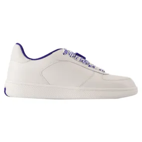 Adjustable Tongue Reinforced Stitch Detail Terrace Sneakers - Burberry - Leather - White