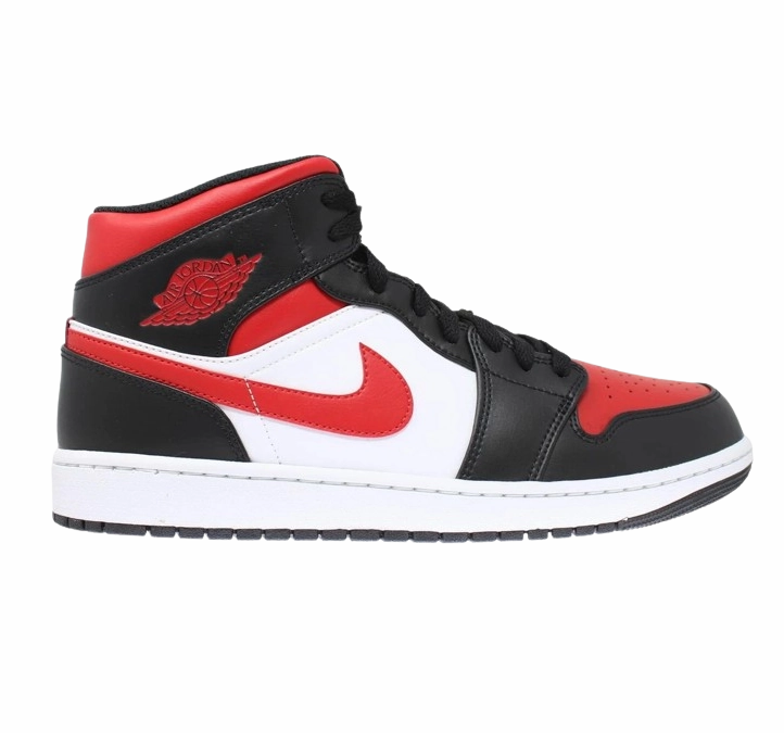 Adult runner Nike Men's Air Jordan 1 Mid Shoes - Black / Fire Red / White