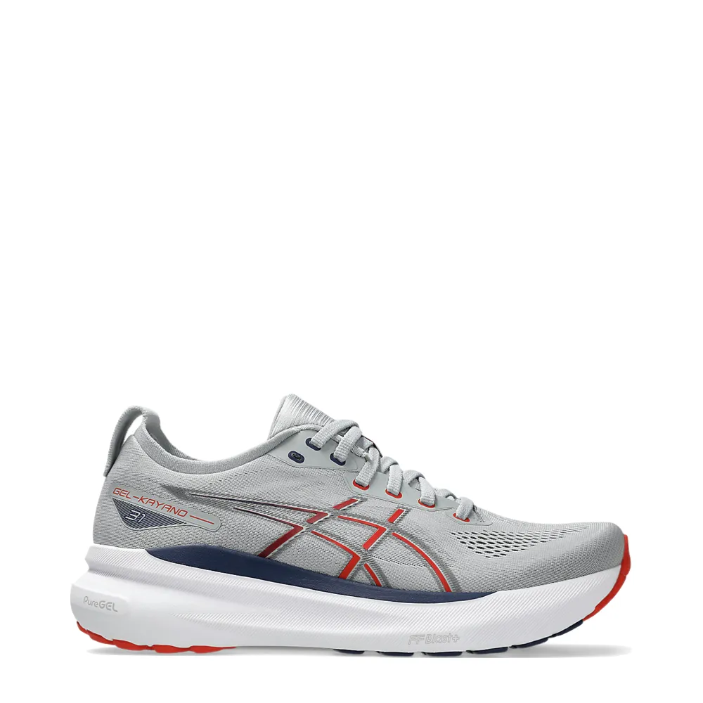 Asics Men's Gel-Kayano 31 Sneaker in Piedmont Grey/Fiery Red Cool Urban Everyday Comfort