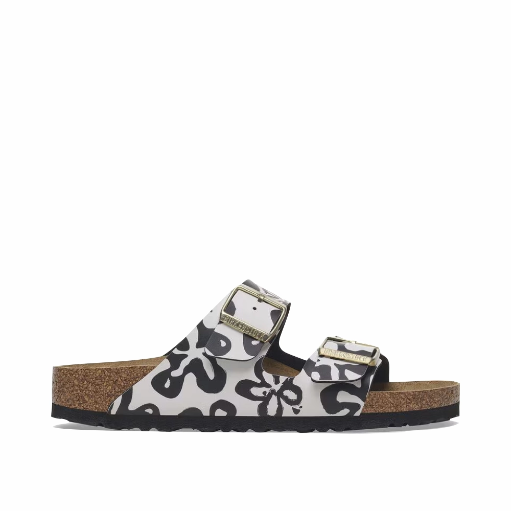 Mid Top Style Stylish Go Birkenstock Women's Arizona Birko-Flor Sandal in Blooms White/Black