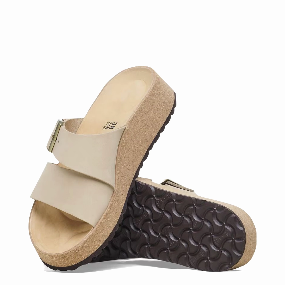 Birkenstock Women's Almina Slide Sandal in Sandcastle Beige Weekend Chill