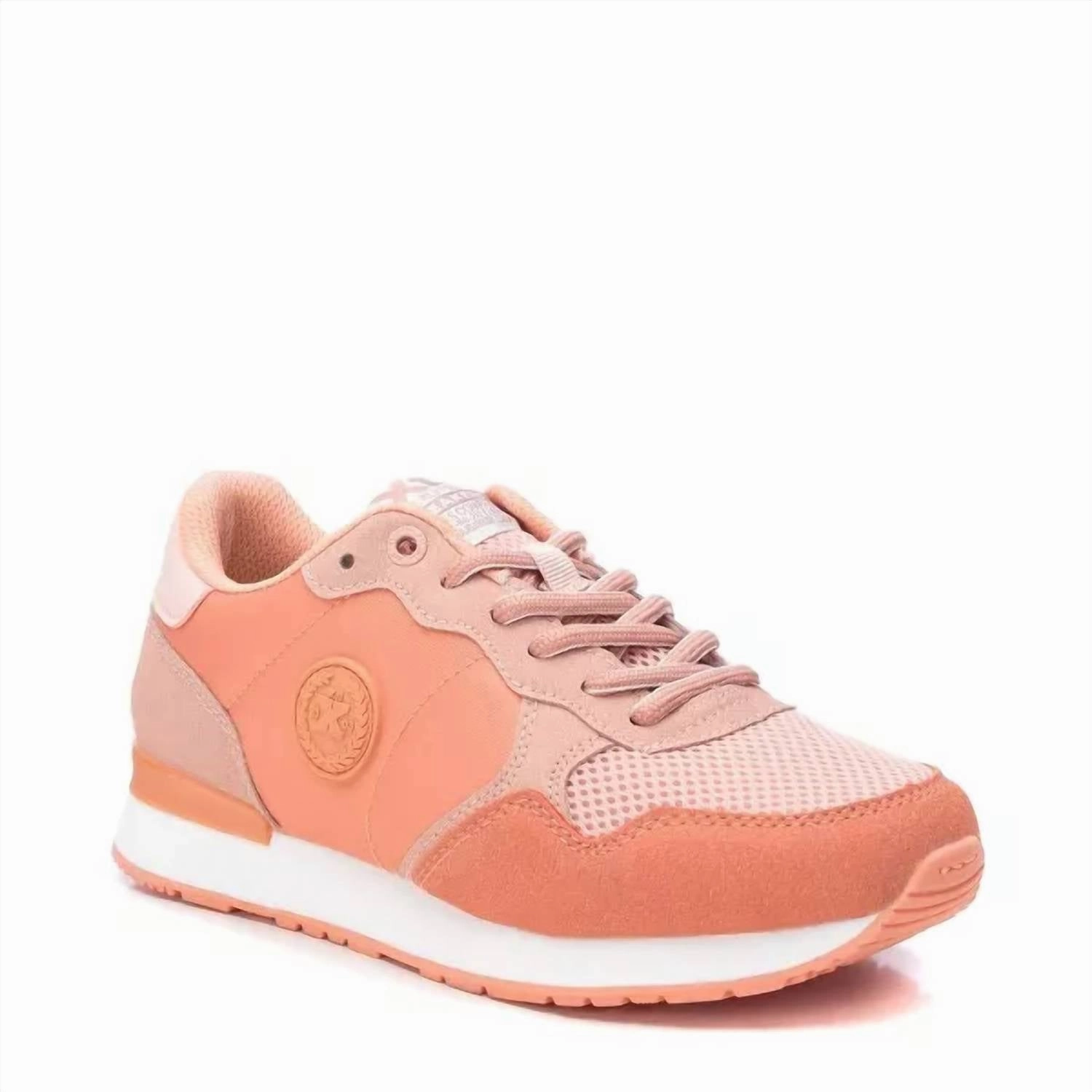 Women's Lace-Up Sneakers In Light/pastel Orange Compression Fit Collar