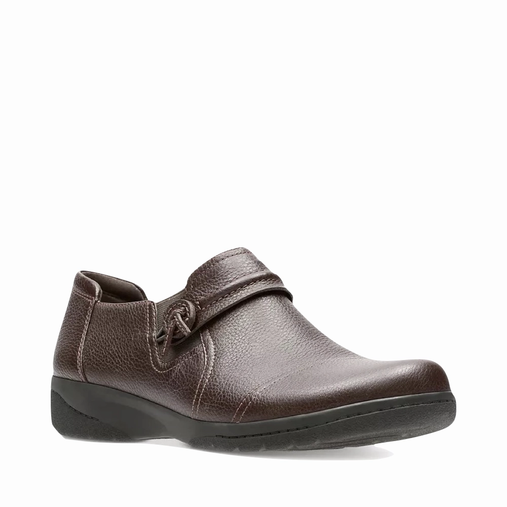 No Laces Clarks Women's Cheyn Madi Leather Slip On in Dark Brown