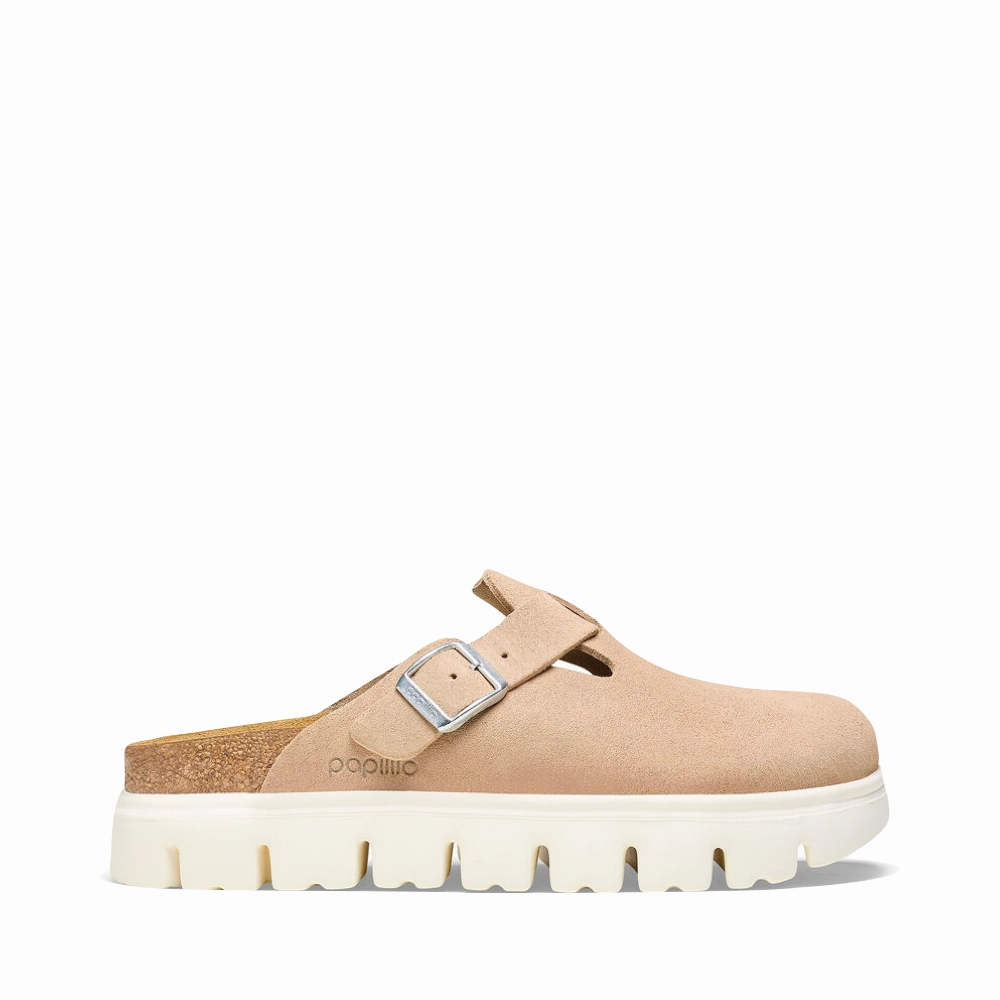 Birkenstock Women's Boston Chunky Suede Leather Clog in Warm Sand Synthetic   material