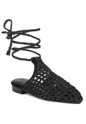 TUTSI HANDWOVEN HONEYCOMB COTTON TIE UP MULE FLATS For Women Street Calm