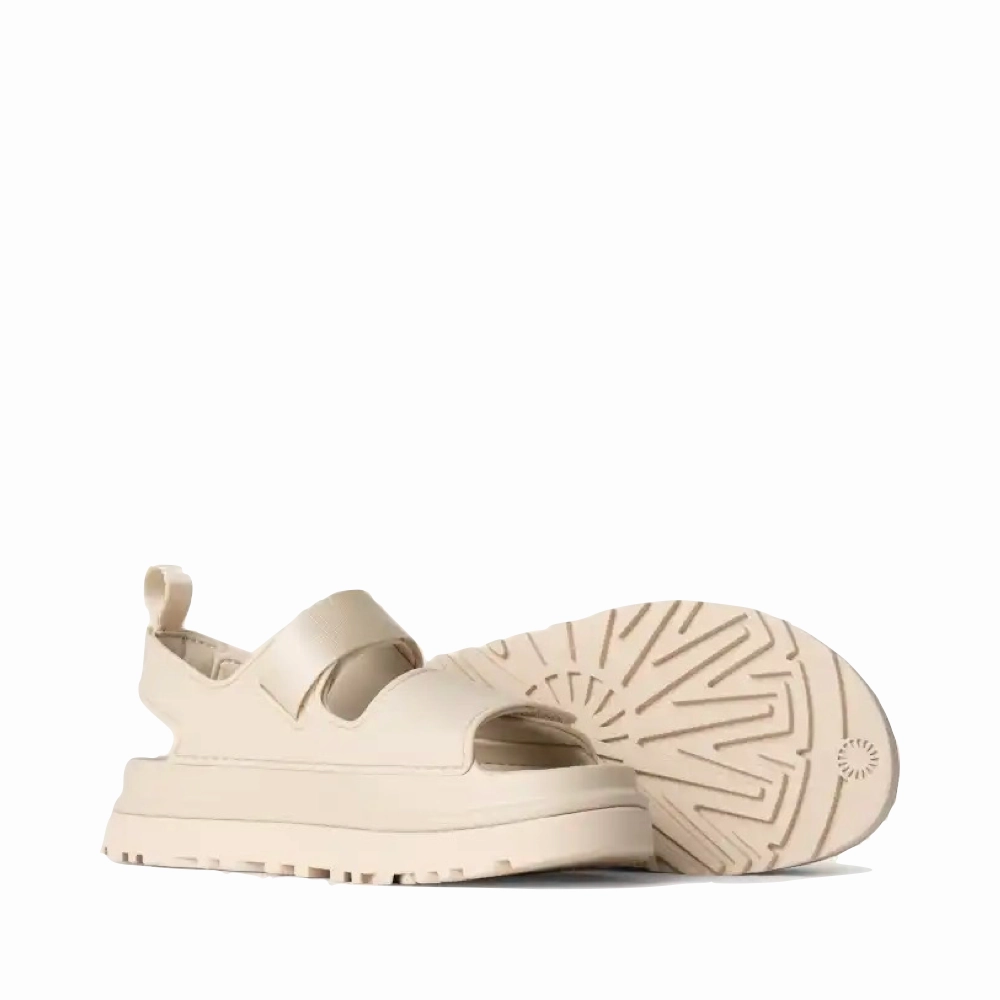 Ugg Women's GoldenGlow Platform Sandal in Sea Salt Quick Entry Relax Mood