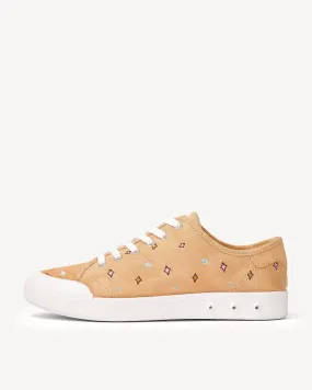 Standard Issue Lace Up Sneaker In Dune Embroidered Worn Daily