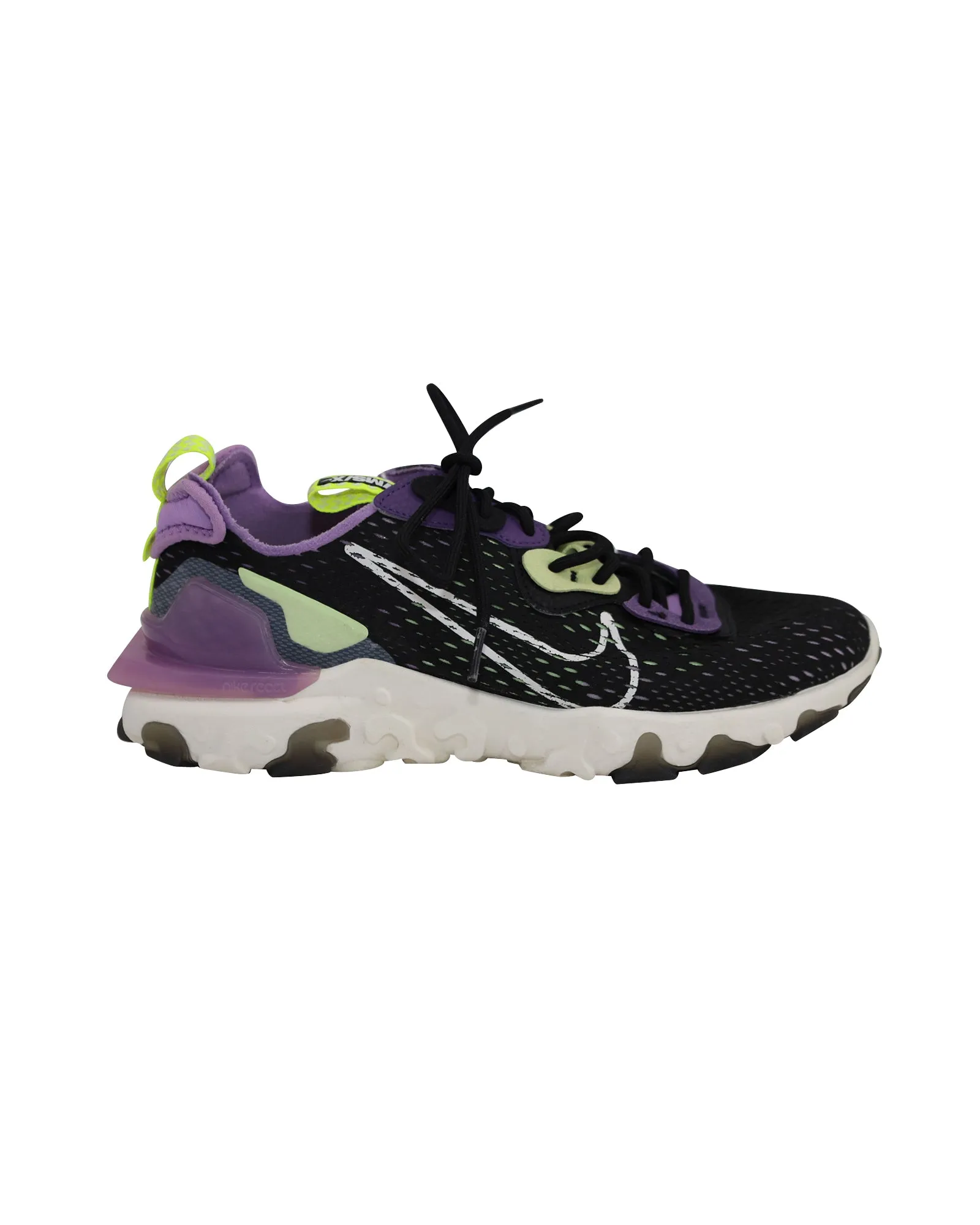 Nike React Vision Sneakers in Gravity Purple Volt Synthetic Style Driven Heel Clip