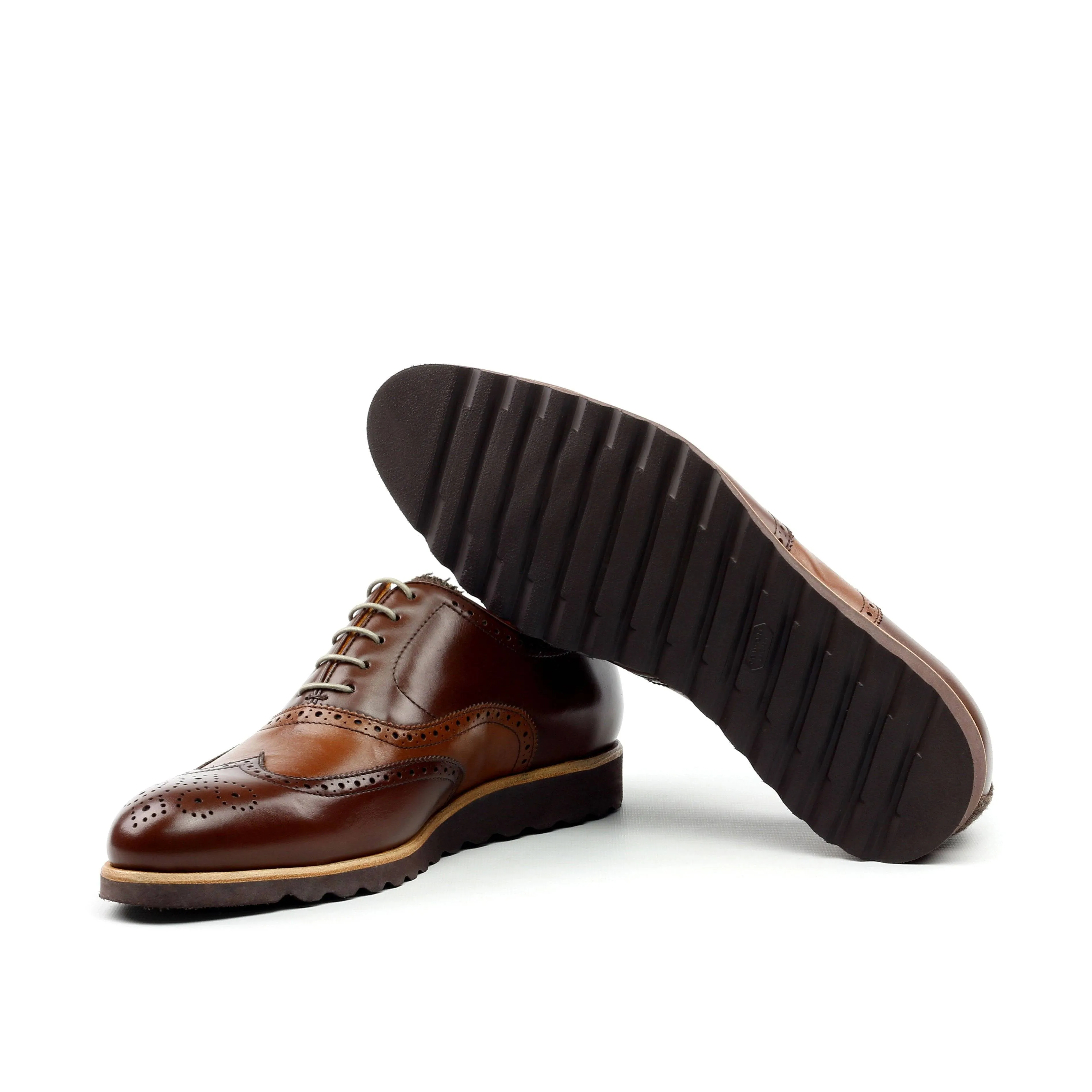 Unique Handcrafted Chestnut Brown Wingtip Oxford w/ Full Brogue by Le Ruux Cushioned Support Urban Executive Leather Casual Lace-ups