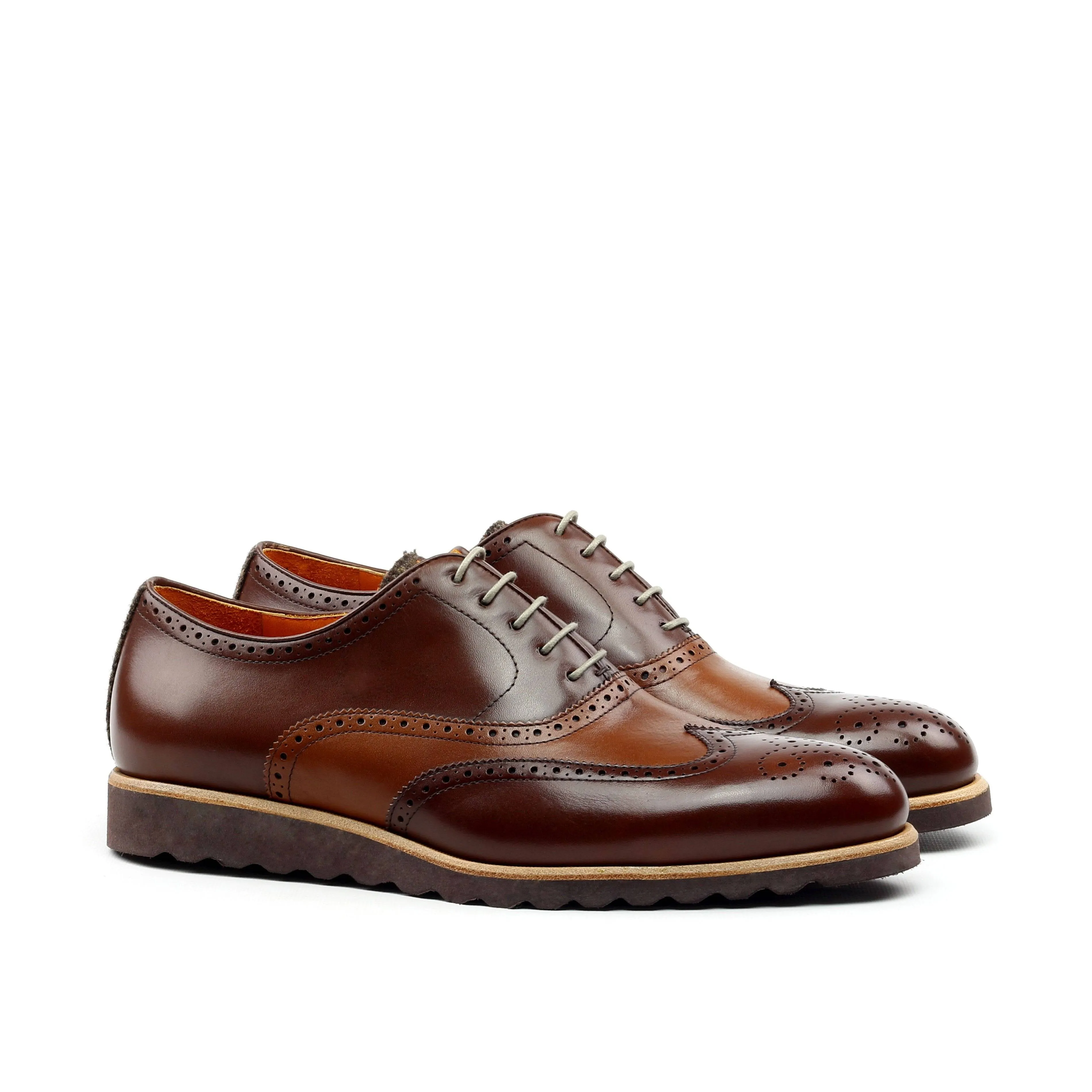 Unique Handcrafted Chestnut Brown Wingtip Oxford w/ Full Brogue by Le Ruux Office Fashion Style
