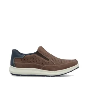Quick Access Rieker Men's Reinhard 52 Perfed Slip On in Tan Fuchs/Midnight
